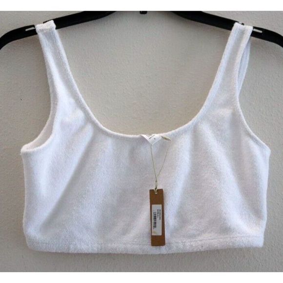 SKIMS 0402 Women's Sz L White Terry Scoop Neck Cotton Blend Bralette - Picture 2 of 8